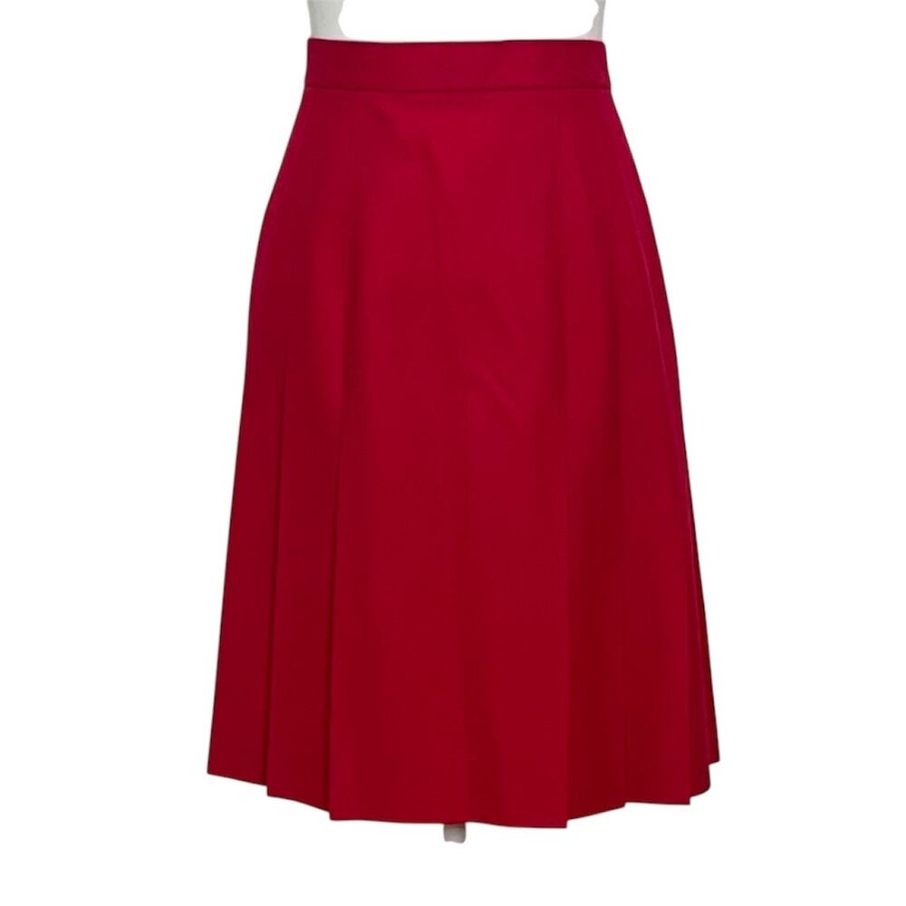 Vintage Talbots Women Sz 14 Red 100% Wool Pleated Made in USA Knee Length Skirt